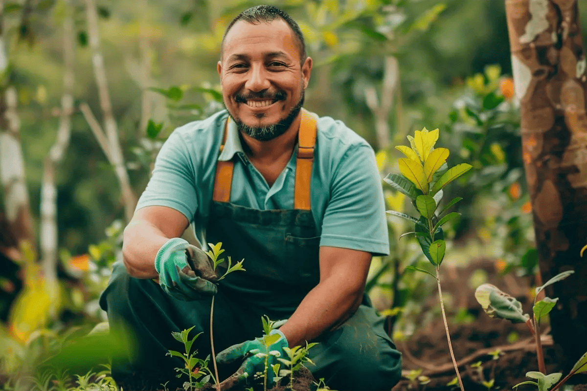 The Growth of the Voluntary Carbon Market_Forest worker planting trees in the Amazon rainforest_visual 3